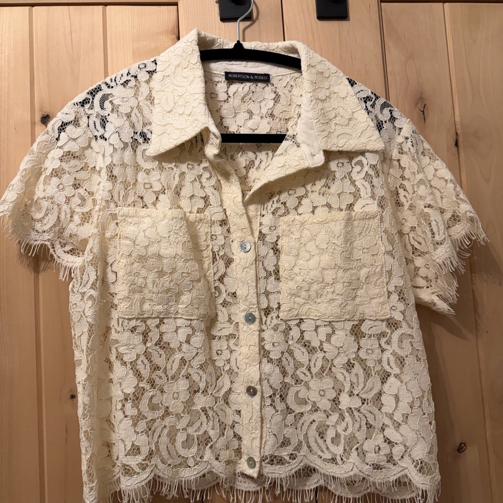 Robinson & rodeo Cream Lace Button-Up Shirt size xs
